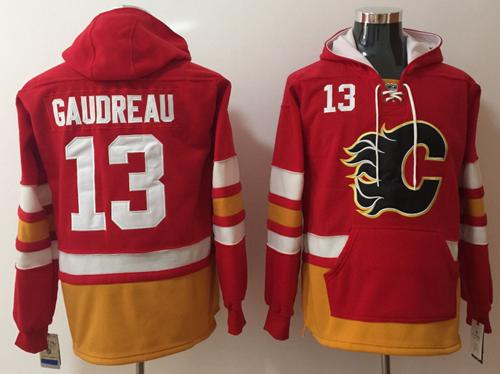 Flames #13 Johnny Gaudreau Red Name & Number Pullover NHL Hoodie